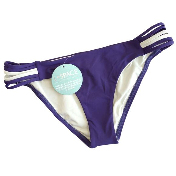 L*SPACE Oasis two tone full cut hipster strappy bikini bottoms sapphire Sz S NEW - Picture 1 of 8